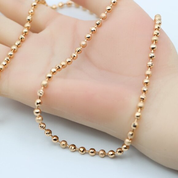 "Textured Bead Rose Gold Necklace Shiny Ball Chain, XPNL0128 - Picture 8 of 11